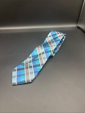 John Bartlett Blue Silk Plaid Men's Tie - Classic Pattern